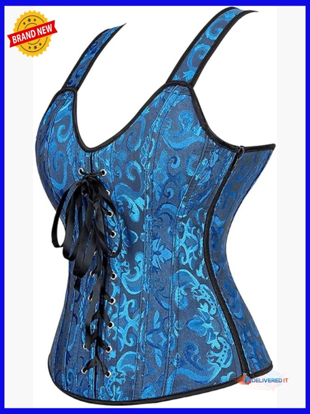 Plus Size Bustier Corset Top Brocade Lace Up Back Zipper Closure